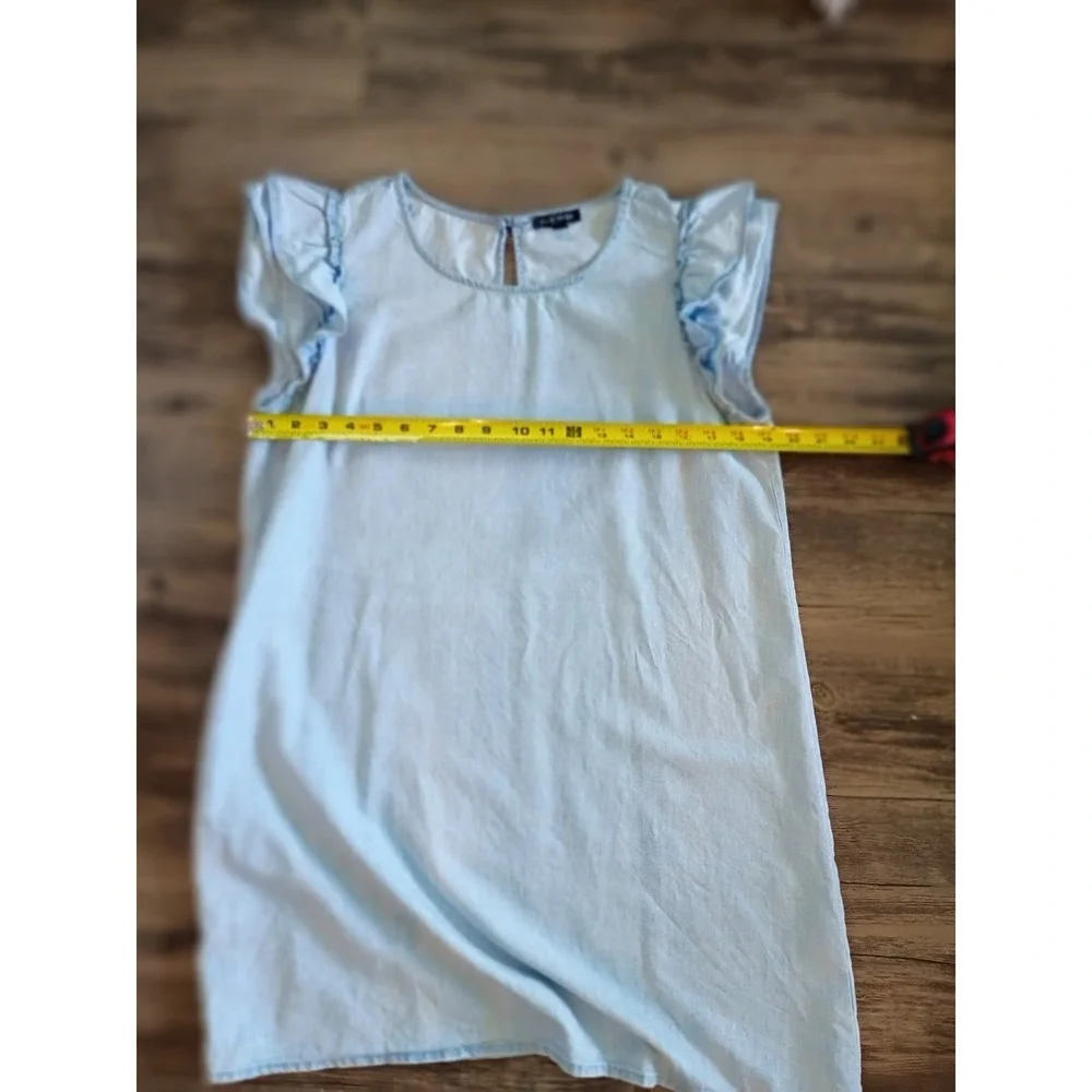 As U Wish Womens Light Wash Chambray Ruffle Sleeve Shift Mini Dress Blue Size M - Picture 4 of 7